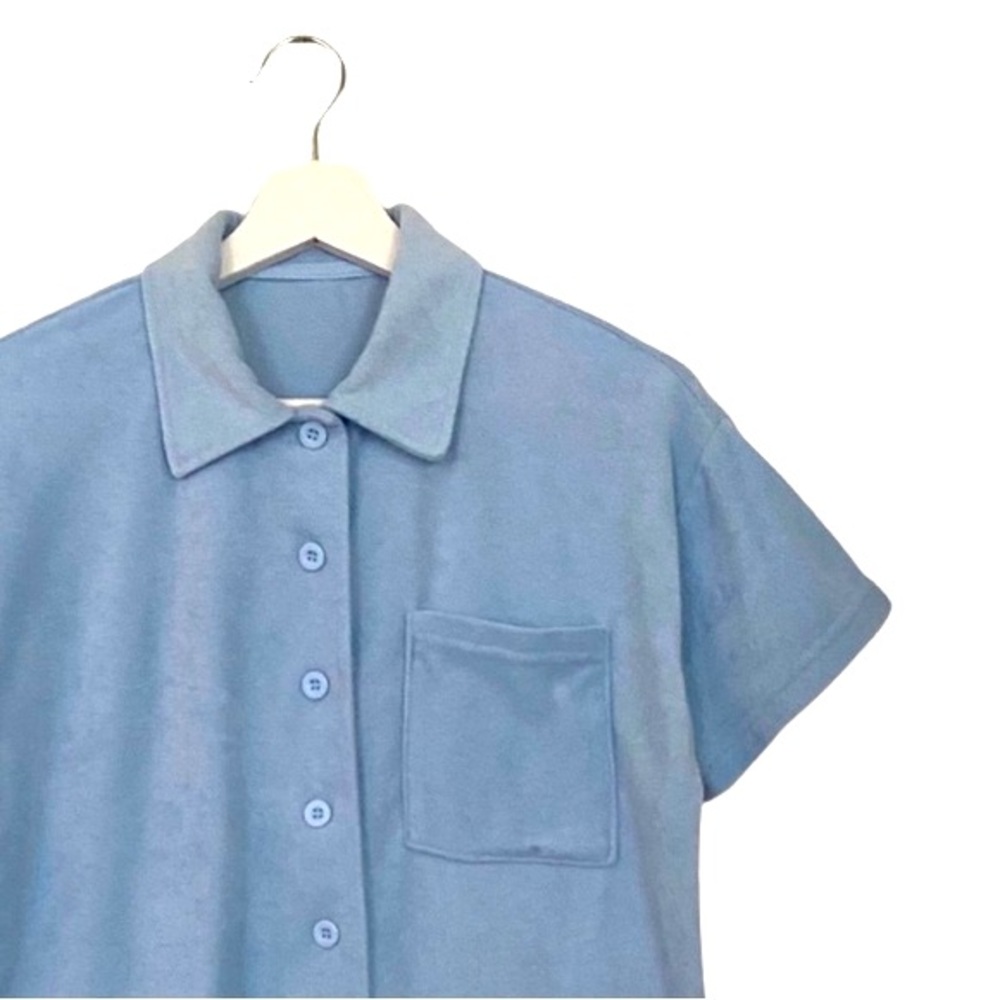 Vintage Blue Notched Collar Polo Button Down